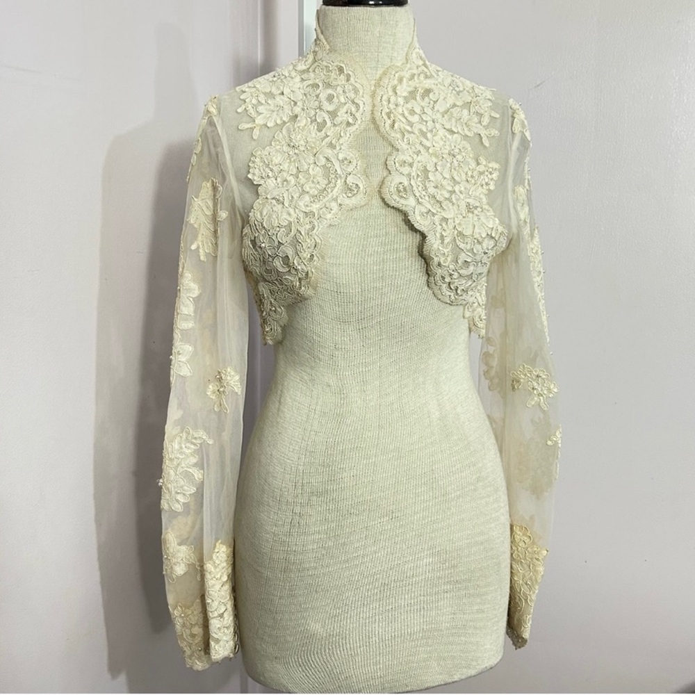 Vintage Ivory Lace Embroidered Sheer Bolero Shrug wedding